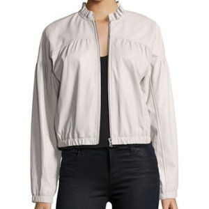 Rebecca Taylor Ruffle Trim Lambskin Leather Jacket